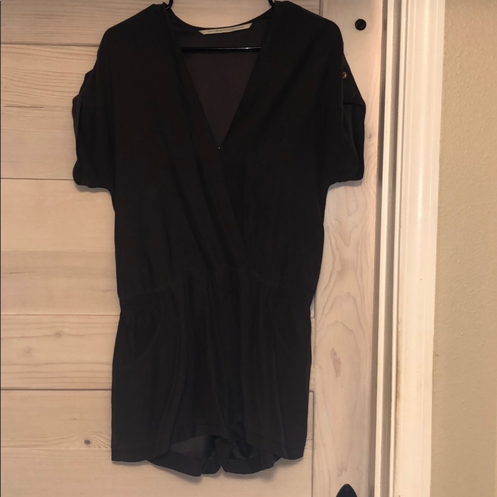 Gray Silk V-Neck Romper